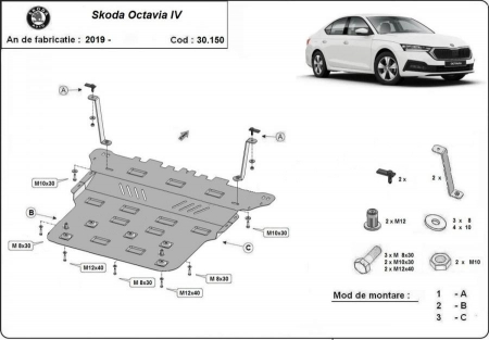 Scut motor Skoda Octavia - Scut motor metalic Skoda Octavia 4 2019 - prezent