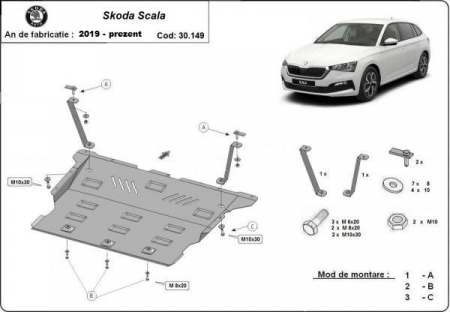 Scut motor Skoda - Scut motor metalic Skoda Scala 2019 - prezent