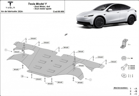 Scut motor Tesla Y - Scut motor metalic spate Tesla Model Y Juniper AWD RWD 2024-2026