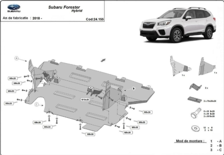 Scut motor Subaru Forester - Scut Motor Metalic Oțel Karmaster Cod 24.155 Subaru Forester Hybrid 2018-Prezent