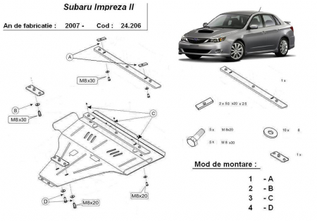 Scut motor Subaru - Scut motor metalic Subaru Impreza (benzina) dupa 2007