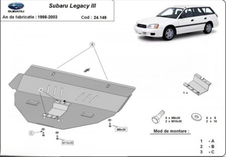 Scuturi metalice - Scut Motor Metalic Subaru Legacy (1998 - 2003) - Protecție Motor, Cutie și Radiator - Oțel 2mm - Cod 24.149