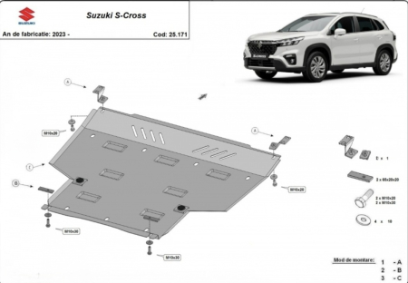 Scut motor Suzuki - Scut Metalic Motor și Cutie de Viteze Suzuki S-Cross (2023-Prezent) Oțel 2mm - Cod 25.171