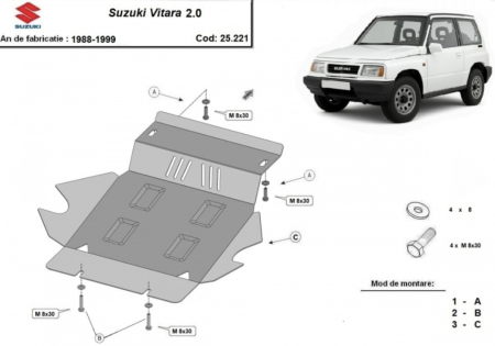 Scut motor Suzuki - Scut Motor și Radiator Metalic Suzuki Vitara (1988 - 1999) Motor 2.0 Protecție Oțel 2.5mm