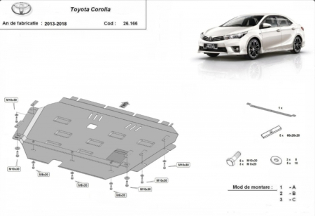 Scuturi metalice - Scut Metalic Motor Toyota Corolla (2013 - 2018) din Oțel 2mm cu Fereastră Schimb Ulei - Cod 26.166
