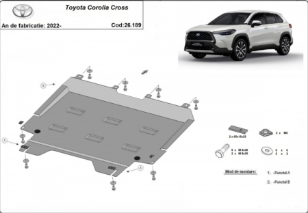 Scut motor Toyota Corolla - Scut Metalic Motor, Cutie de Viteză și Radiator Toyota Corolla Cross (2022 - prezent) - Protecție Oțel 2mm, Cod 26.189