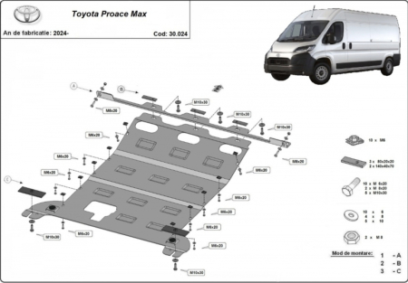 Scut motor Toyota Proace Max - Scut metalic motor, cutie de viteză și radiator Toyota Proace Max (2024 - 2026) – Oțel 2.5mm