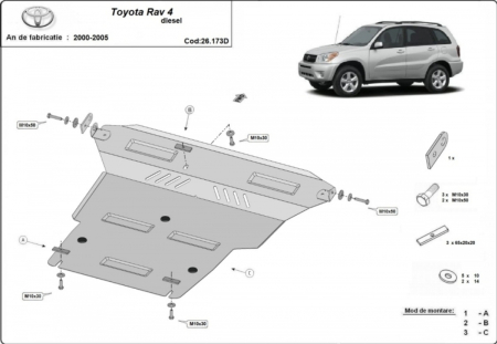 Scuturi metalice - Scut metalic motor, cutie viteză și radiator Toyota RAV 4 Diesel (2000 - 2005) – Oțel 2mm