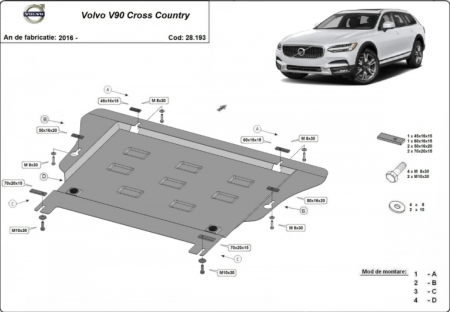 Scut motor Volvo V90 - Scut motor metalic din otel de 2 mm pentru Volvo V90 Cross Country 2016 - 2026 cod produs 28.193