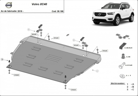 Scut motor Volvo XC40 - Scut motor metalic din otel de 2 mm pentru Volvo XC40 2018 - 2026 cod produs 28.188