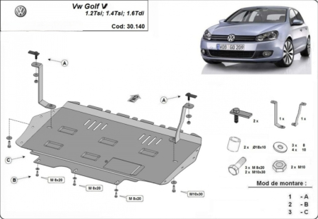 Scuturi metalice - Scut Motor Metalic VW Golf 5 2004-2009 1.2 1.4 TSI 1.6 TDI Protecție Profesională Fereastră Ulei Karmaster