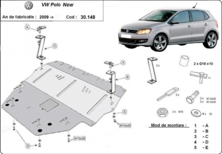 Scut motor Vw Polo - Scut Motor Metalic VW Polo 6R Diesel (2009 - 2017), Oțel 2mm - Cod 30.148