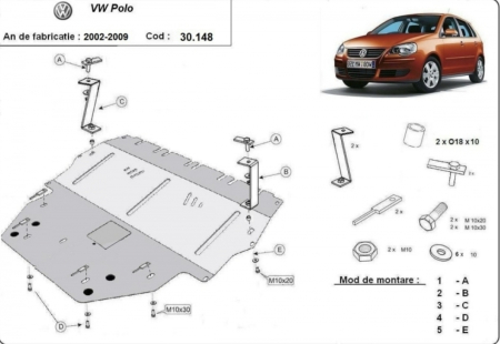 Scut motor Vw Polo - Scut Motor Metalic VW Polo 9N Diesel (2002 - 2009) Cutie Manuală, Oțel 2mm - Cod 30.148