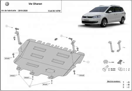 Scuturi metalice - Scut Motor Metalic VW Sharan - cu Webasto (2010 - 2022) – Protecție Profesională 2mm