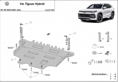 Scut motor Vw Tiguan - Scut Motor Metalic VW Tiguan Hybrid (2024 - 2026) – Protecție Profesională 2mm