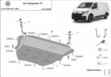 Scuturi metalice - Scut Motor Metalic VW Transporter T7 (2023 - Prezent)