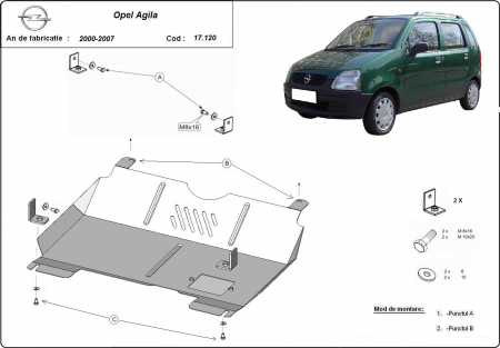 Scut motor Opel - Scut motor metalic Opel Agila 2000-2007