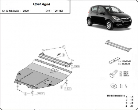 Scut motor Opel - Scut motor metalic Opel Agila dupa 2009