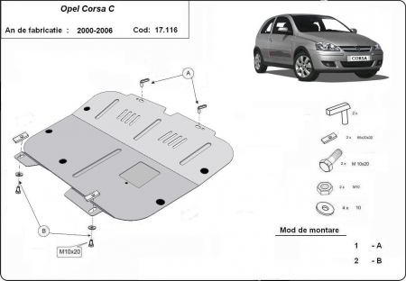 Scut motor Opel - Scut motor metalic Opel Corsa C dupa 2000