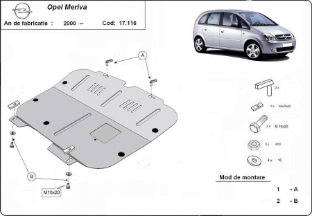 Scut motor Opel - Scut motor metalic Opel Meriva dupa 2000