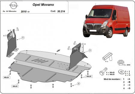 Scut motor Opel - Scut motor metalic Opel Movano dupa 2010