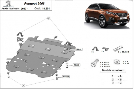 Scut motor Peugeot - Scut motor metalic Peugeot 3008 dupa 2017