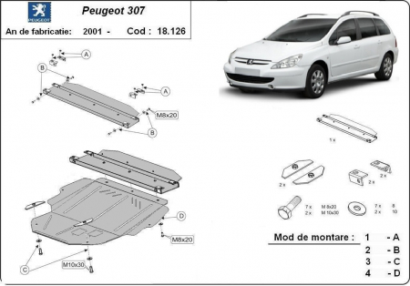 Scut motor Peugeot - Scut motor metalic Peugeot 307 dupa 2001