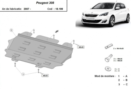 Scut motor Peugeot - Scut motor metalic Peugeot 308 dupa 2007