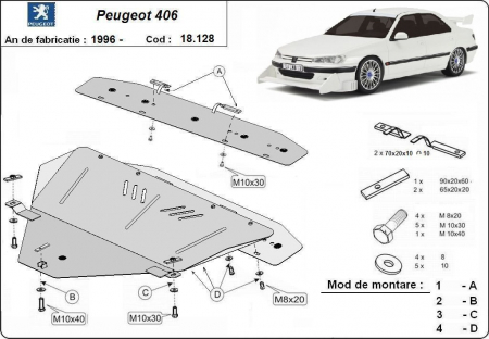 Scut motor Peugeot - Scut motor metalic Peugeot 406 1996 - 2004