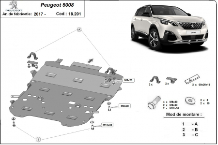 Scut motor Peugeot - Scut motor metalic Peugeot 5008 dupa 2017