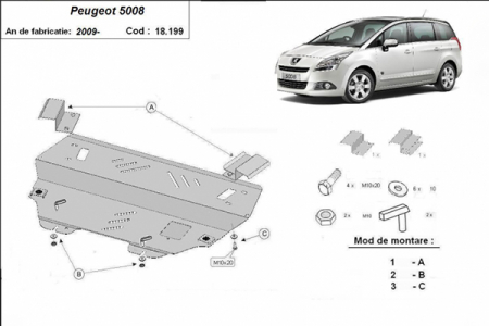 Scut motor Peugeot - Scut motor metalic Peugeot 5008 fabricat dupa 2009