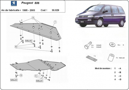 Scut motor Peugeot - Scut motor metalic Peugeot 806 1995 - 2003