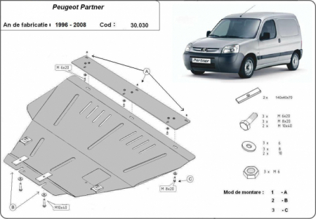 Scut motor metalic Peugeot Partner 1996 - 2008