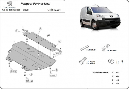 Scut motor Peugeot - Scut motor metalic Peugeot Partner dupa 2008