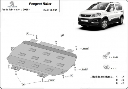 Scut motor Peugeot - Scut motor metalic Peugeot Rifter dupa 2018