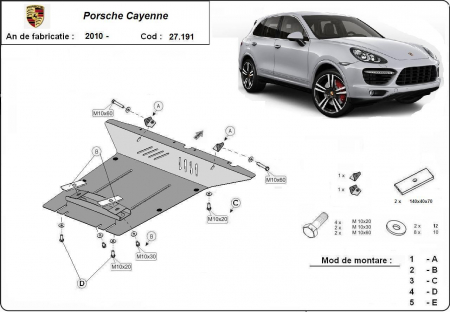 Scut motor Porsche - Scut motor metalic Porsche Cayenne dupa 2010
