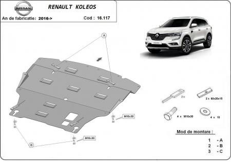 Scut motor Renault - Scut motor metalic Renault Koleos dupa 2016