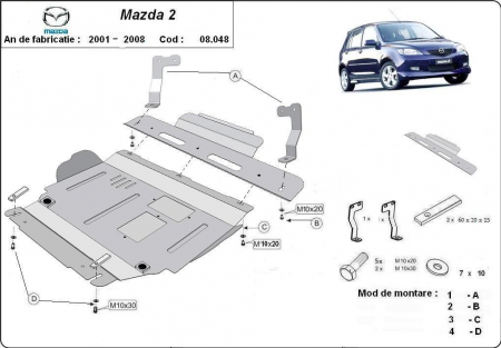 Scut motor Mazda - Scut motor metalic si cutie de viteza Mazda 2 2003-2007