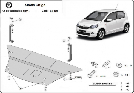 Scut motor Skoda - Scut motor metalic Skoda Citigo dupa 2011