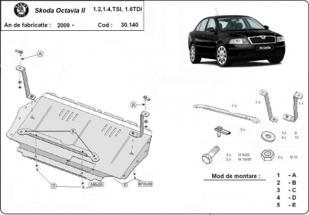 Scut motor Skoda - Scut motor metalic Skoda Octavia 2 1.2 tsi 1.4 tsi 1.6 tdi dupa 2010