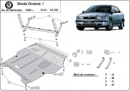 Scut motor Skoda - Scut motor metalic Skoda Octavia Tour 2003 - 2010