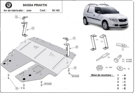 Scut motor Skoda - Scut motor metalic Skoda Praktik dupa 2011