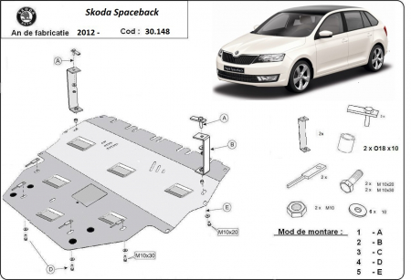 Scut motor Skoda Spaceback - Scut motor metalic Skoda Spaceback dupa 2012