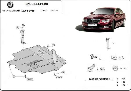Scut motor Skoda Superb - Scut motor metalic Skoda Superb 2 dupa 2011