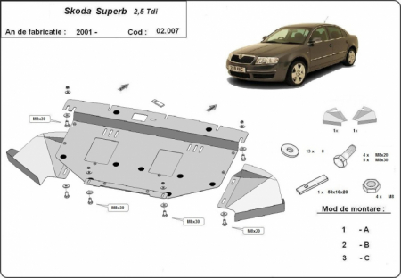 Scut motor Skoda Superb - Scut motor metalic Skoda Superb 2001- 2008 2.5 tdi