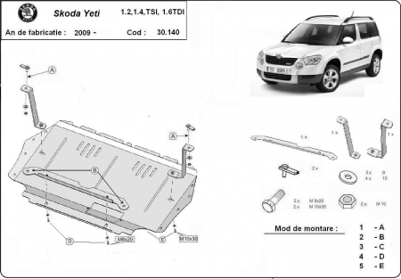 Scut motor Skoda - Scut motor metalic Skoda Yeti dupa 2009