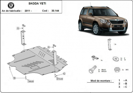 Scut motor Skoda - Scut motor metalic Skoda Yeti dupa 2011