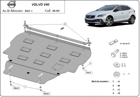 Scut motor Volvo - Scut motor metalic Volvo V40 dupa 2012