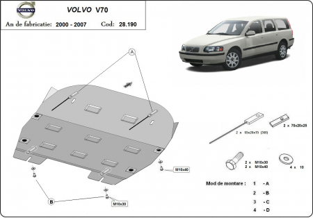 Scut motor Volvo - Scut motor metalic Volvo V70 2000-2007