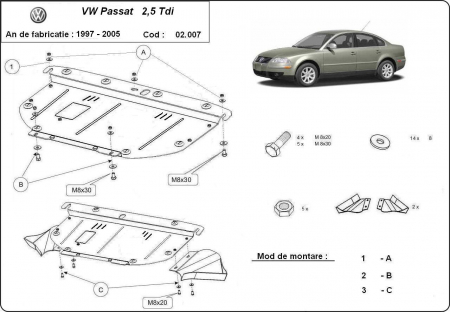 Scut motor Vw Passat - Scut motor metalic VW Passat 1997 - 2005 (motorizari V6)